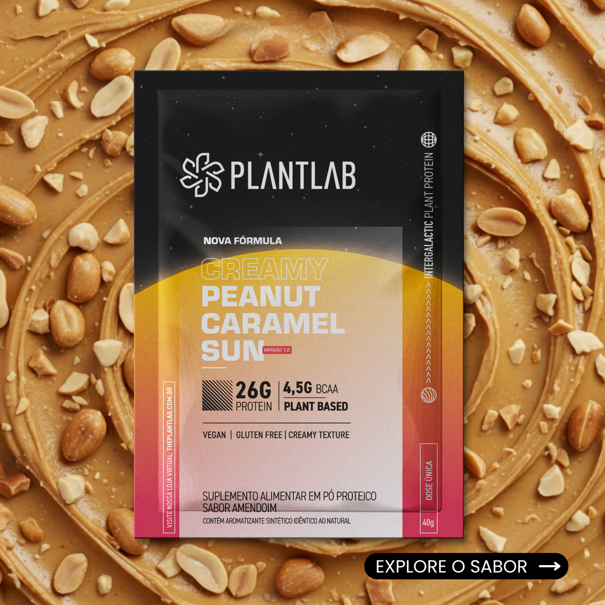 Proteína vegetal cremosa - Peanut Caramel Sun | Sachê 40g